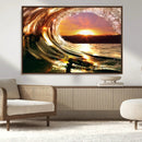 Golden Wave Sunset Triptych Canvas Art, Giclee Canvas Print
