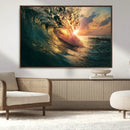 Ocean Wave Sunset Canvas Wall Art – Triptych Seascape Print