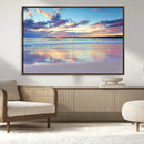 Tranquil Pastel Sunset Beach Triptych Canvas Art, Soothing