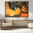 Surf Wave Sunset Canvas Wall Art Print, 3-Panel Ocean