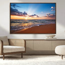 Serene Ocean Sunset Canvas Print, Golden Hour Beach Wall