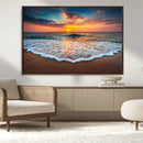 Sunset Beach Canvas Wall Art – Colorful Ocean Waves Triptych