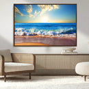 Tropical Beach Sunset Canvas Art, Ocean Waves and Sandy
