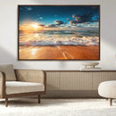 Golden Sunset Beach Triptych Canvas Art, Giclee Coastal Wall
