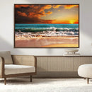 Golden Sunset Beach Canvas Wall Art – Triptych Seascape