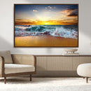 Golden Sunset Ocean Waves Wall Art Canvas Print – Multi