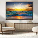 Vibrant Ocean Sunrise Over Golden Beach Waves, Giclee Canvas