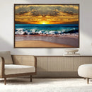 Ocean Sunrise Over Golden Beach Waves, Giclee Canvas Wall