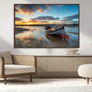 Small Boat At The Beach Sunset Wall Art, Boat Sunset Wall