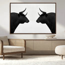 Spanish Bull Art - Framed Black and White Bull Canvas Print