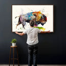 Abstract Buffalo Wall Art, Western Watercolor Bison Canvas