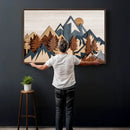 Rustic Abstract Wood Panel Effect Canvas Mountain Range Top