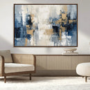 Modern Abstract Canvas Wall Art in Blue and Gold Tones |