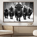 American Bison Art | Buffalo Herd Wall Art Canvas Print, BW