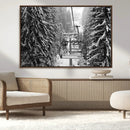 Winter Ski Lift Black and White Canvas Wall Art – Alpine