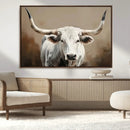 White Longhorn Bull Wall Art Canvas Print – Framed and Ready