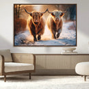 Scottish Highland Cow Horn Farm Wall Art Canvas Print