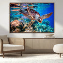 Underwater Coral Reef Sea Turtle Wall Art Canvas Print,