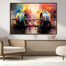 Weightlifting Barbell Art Triptych, Bold Abstract Fitness
