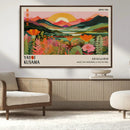 Framed Yayoi Kusama Print, Vibrant Floral Mountain Art