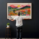 Yayoi Kusama Landscape Canvas Print, Vibrant Floral Mountain Art Print, Framed Botanical Wall Art -