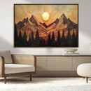 Wood Style Abstract Mountain Sunset Canvas Wall Art Print -