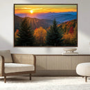 Golden Sunset Over Mountain Forest Canvas Wall Art Print -