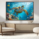 Sea Turtle Underwater Canvas Wall Art Print - Vibrant Ocean