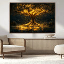 Golden Tree of Life Canvas Wall Art Print - Majestic Glowing
