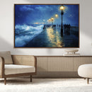 Storm Ocean Pier Canvas Wall Art Print - Large Moody Night