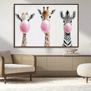 Bubblegum Animals Canvas Wall Art - Playful Giraffe and
