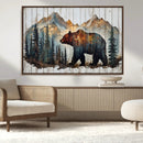 Rustic Grizzly 399 Bear and Mountain Wood Canvas Wall Art -