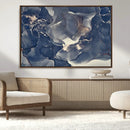 Large Abstract Blue and Gold Canvas Wall Art Fluid Ink