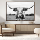 Highland Cow Wall Art Canvas Print – Black and White Western