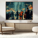 Urban Night Jazz Wall Art Canvas Print – Moody Rain-Soaked