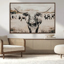 Texas Longhorn Wall Art Canvas Print – Framed Speckled Bull