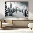 Snowy Pines Wall Art Canvas Print – Framed Ski Lift Winter