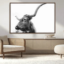 Longhorn Wall Art Canvas Print – Framed Monochrome Ranch Cow