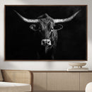 Texas Longhorn Wall Art Canvas Print – Framed Monochrome