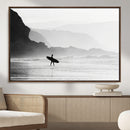 Surfer Beach Wall Art – Framed Black White Ocean Canvas by MyGreatCanvas | Canvas Wall Art Prints | Photo Prints & Wall Decor