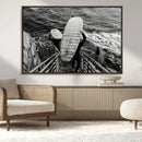 Black and White Surfing Wall Art Canvas Print – Framed by MyGreatCanvas | Canvas Wall Art Prints | Photo Prints & Wall Decor
