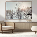 Frosty Pines Wall Art Canvas Print – Framed Cozy Cabin Ski