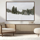 Frosty Pines Wall Art Canvas Print – Framed Silent Snowfall