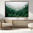 Misty Green Forest Canvas Print – Framed Serene Foggy Pine