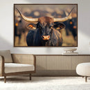 Majestic bull head close-up, long curved horns, detailed fur by MyGreatCanvas | Canvas Wall Art Prints | Photo Prints & Wall Decor