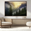 Misty Forest Sunrise Mountain Valley Pine Trees Foggy by MyGreatCanvas | Canvas Wall Art Prints | Photo Prints & Wall Decor