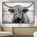 Black White Highland Cow Wall Art Canvas Print