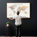 Personalized Push Pin World Map Canvas – Custom Framed