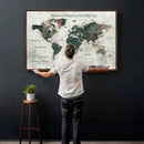 Personalized Push Pin World Map Canvas Print – Custom Framed