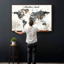 Custom Push Pin World Map Canvas Print – Framed Personalized